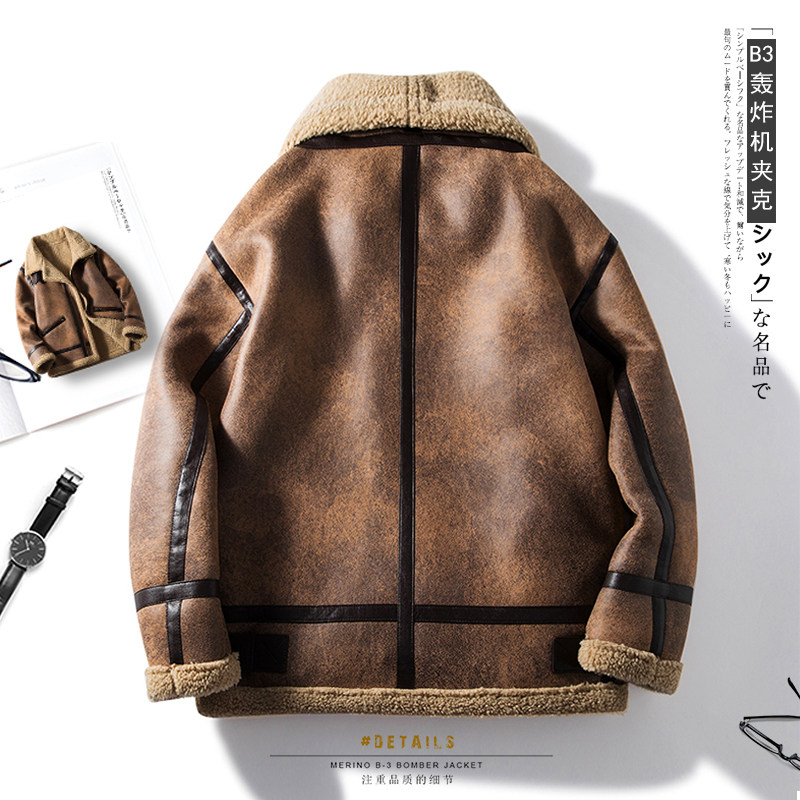 冬季大码男皮毛一体羊羔绒加绒加厚麂皮绒外套QT6022#F9901-P245,男装皮衣,电商D318(原电商B337)