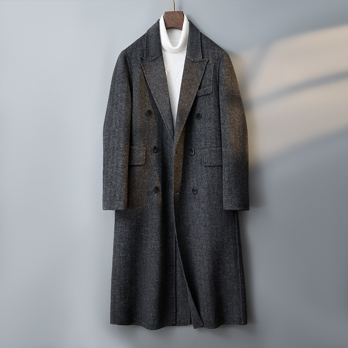 双面羊毛呢大衣西装领男羊绒大衣过膝长款外套F5502#P355控638，男装毛呢大衣，电商D318(原电商B337)