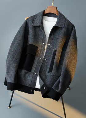 冬季短款时尚羊毛双面毛呢男士新款夹克潮流外套F8067#P325-控618
