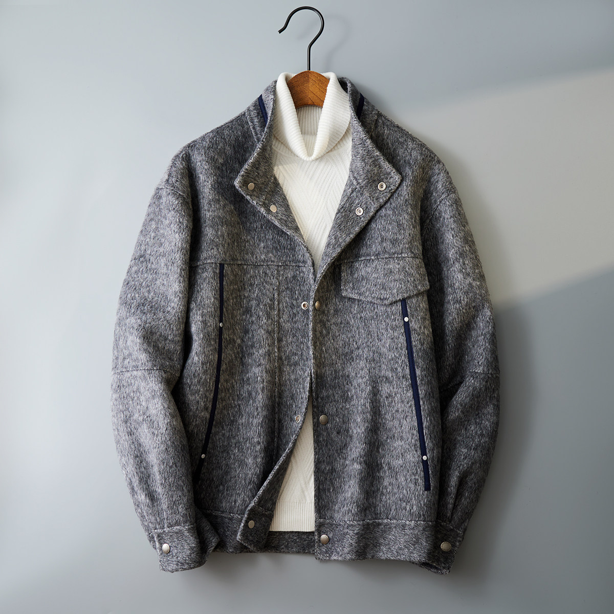 2024冬季短款时尚羊毛双面毛呢男士新款夹克潮流外套7701P325，男装毛呢大衣，电商D318(原电商B337)