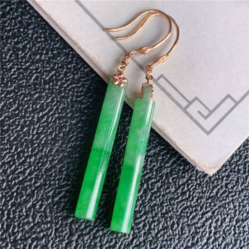 【优美】S925银冰糯种满绿平安柱耳环耳饰气质轻奢高级感仿翡翠