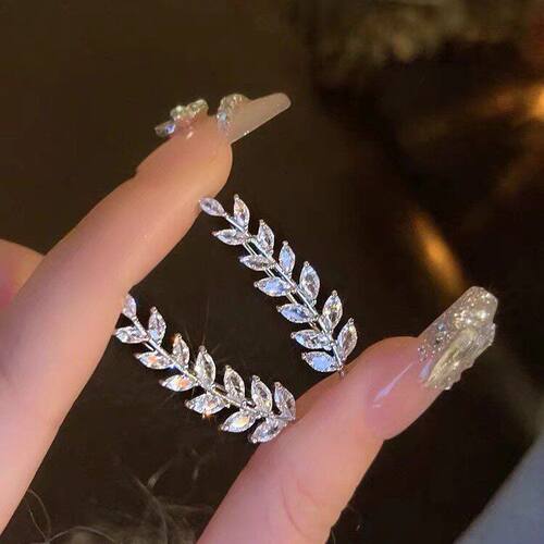 轻奢锆石麦穗一体式耳排耳环小众设计感超闪树叶耳钉气质百搭耳饰