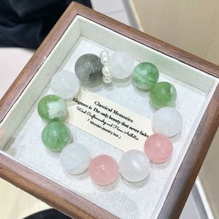 沧海月明浮光青提奶盖手串 黑云母搭配白幽灵水晶手饰串 水晶手串