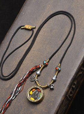 藏式文玩扎基拉姆嘎乌盒吊坠毛衣链藏银回流骨配饰手工编织绳项链