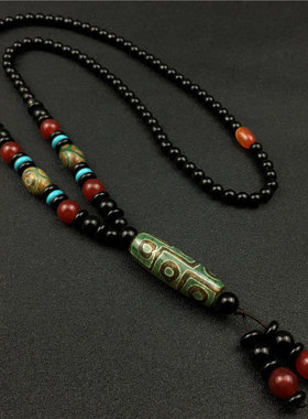 复古天珠吊坠项链民族风装饰挂件九眼天珠礼盒套装直播会销礼品