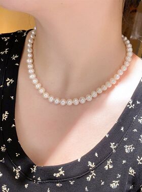 诸暨珍珠天然淡水无核珍珠项链高亮近正圆珍珠颈链S925纯银扣礼物