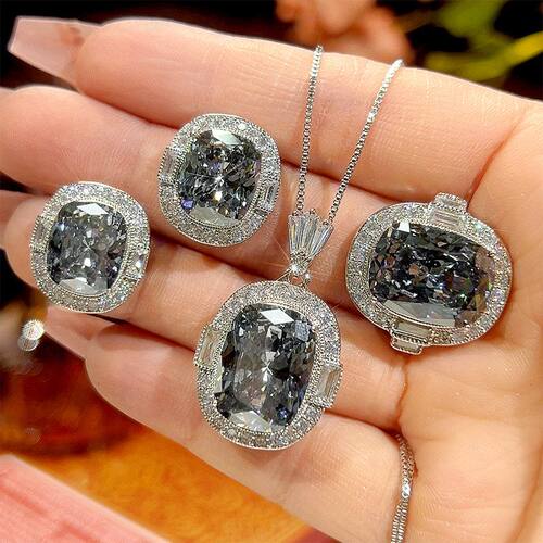 秋冬新款庄生生珠宝铜底镀金鸟巢切黑灰色时尚套装12*16-10*12