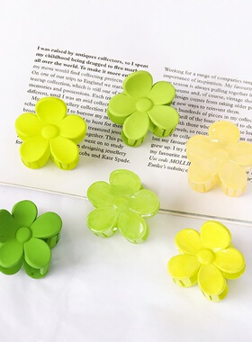绿色马尾夹高马尾固定神器发夹仙女花朵抓夹小号鲨鱼夹果冻色发饰