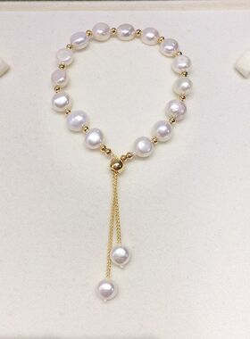 诸暨山下湖8-9mm巴洛克天然淡水珍珠手链可抽拉调节珍珠手饰批发