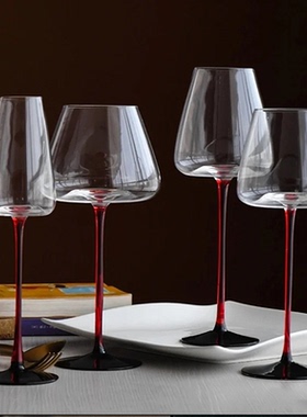 欧式红杆凹底勃艮第红酒杯套装高脚杯样板间酒柜饰品摆件氛围布置