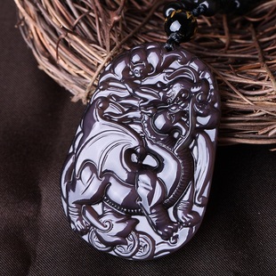 天然冰种彩虹眼黑曜石飞天貔貅吊坠男女情侣招财属兔虎本命年项链