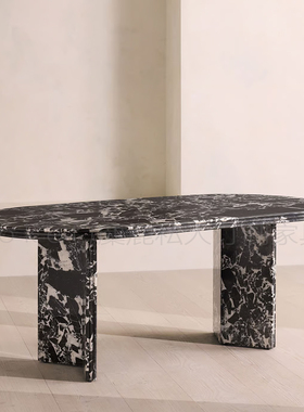 rosaline意式极简天然宝格丽黑大理石餐桌家用设计师高级感长桌子