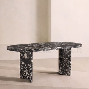 rosaline意式极简天然宝格丽黑大理石餐桌家用设计师高级感长桌子