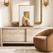 意式 现代轻奢储物餐边柜天然洞石大理石一体靠墙创意高级感收纳柜