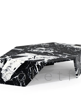 Luca轻奢天然宝格丽黑大理石异形奢石茶几沙发简约设计师款咖啡桌