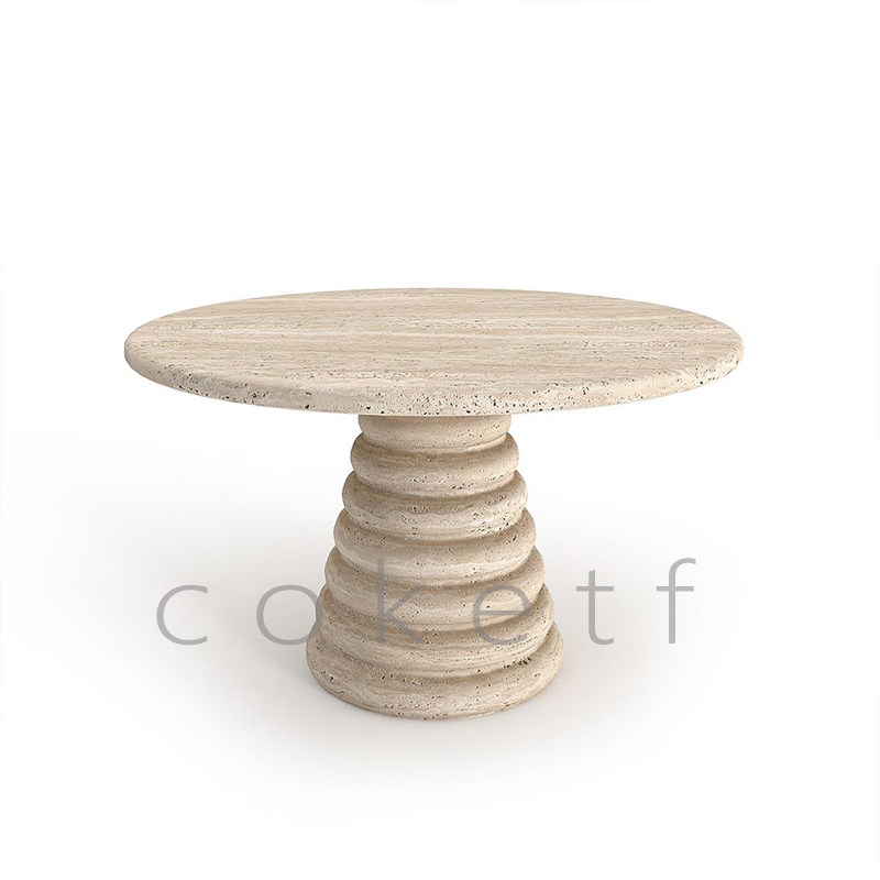 侘寂风极简天然罗马洞石大理石茶几设计师款别墅样板房客厅家用