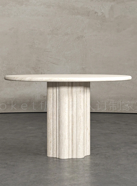 aprilsform cyna中古圆形洞石餐桌家用设计师款天然大理石圆桌子