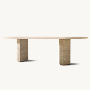 意大利简约Byron2025新款 高级感天然罗马洞石椭圆形大理石餐桌子