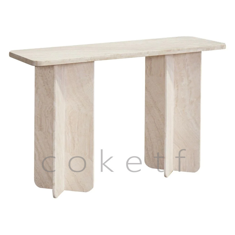 侘寂风天然罗马超白洞石大理石玄关桌设计师款别墅家用入户窄桌子