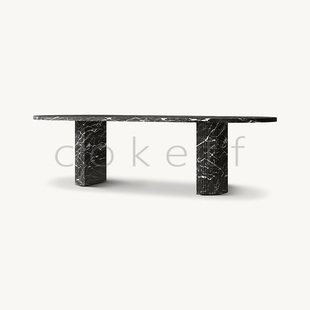 极简天然棕色大理石餐桌家用现代简约轻奢高级感设计师奢石桌 意式