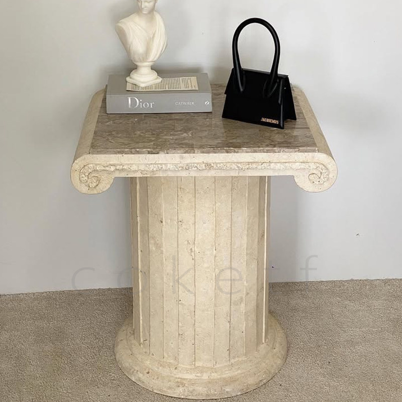 侘寂风创意天然洞石玄关台设计师别墅家用客厅高级感大理石玄关几