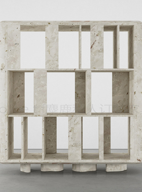 Bellagio意式极简风天然莫奈花园大理石书架落地置物架一体靠墙