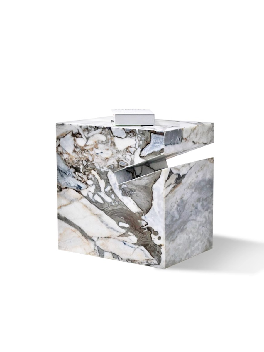 现代简约天然宝格丽蓝大象白大理石客厅沙发边几阳台休闲小茶几