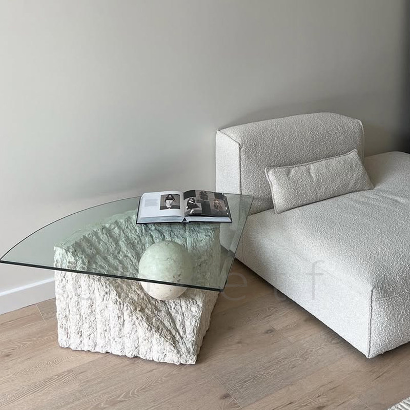 侘寂风天然洞石茶几家用设计师破碎中古风高级感小户型客厅咖啡桌