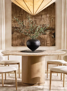 Ligné Emperador美式极简天然大理石圆形餐桌家用设计师款大圆桌