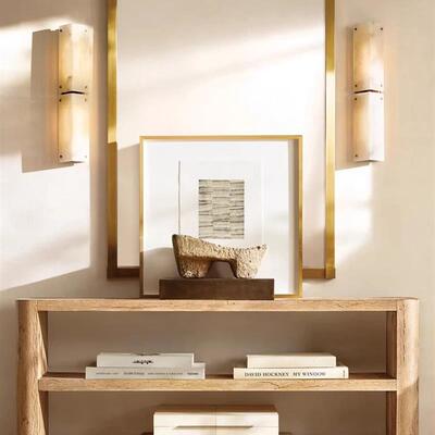 出口北美Restoration Hardware壁灯全铜天然云石轻奢极简RH大壁灯