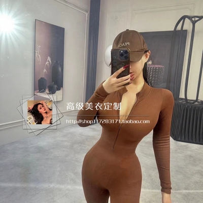 显身材连体衣针织螺纹压力连体裤