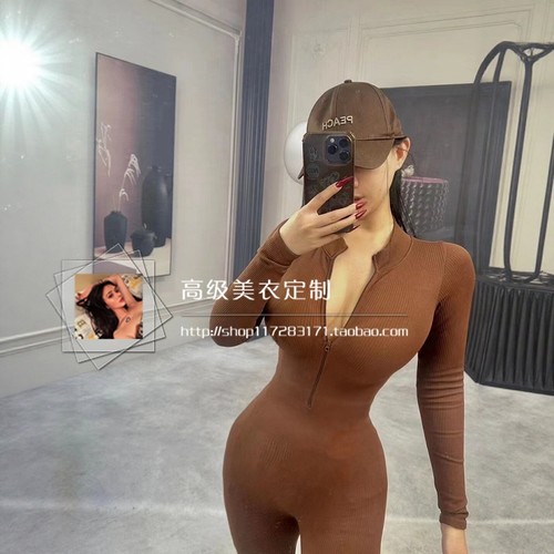 显身材连体衣针织螺纹压力连体裤