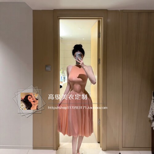 马油质感气质无袖A字包臀中裙