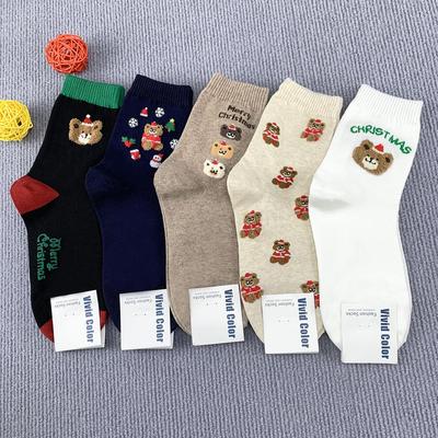 韩国东大门字母小熊图案中筒袜