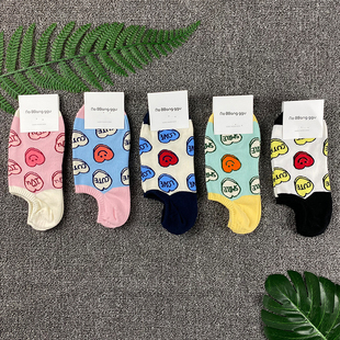 韩国东大门进口少女心学院风格 学生爱心动漫浅口吸湿防滑船袜女
