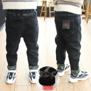 子宝宝小脚裤 秋冬新款 棉裤 儿童加厚牛仔裤 男童加绒裤 5岁6 修身