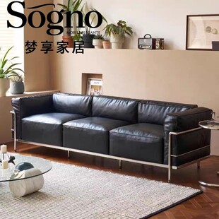 LC3真皮沙发Cassina柯布西耶接待客厅头层牛皮进口会客直排沙发