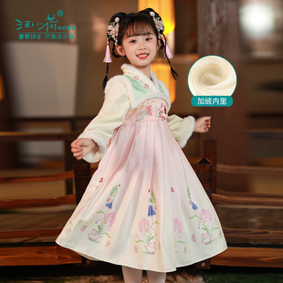 汪小荷汉服女童早春新款马面裙中国风女童唐装拜年高端加绒连衣裙