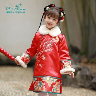 汪小荷汉服女童新款女童唐装女宝宝周岁礼拜年服加厚早春连衣裙