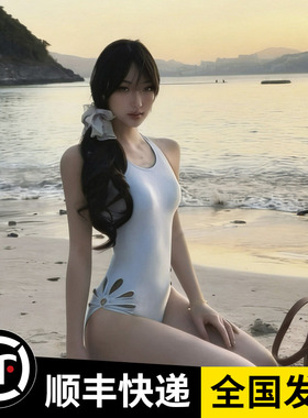 浅蓝竞速修身显瘦泳装三角连体泳池运动镂空花度假性感温泉泳衣女