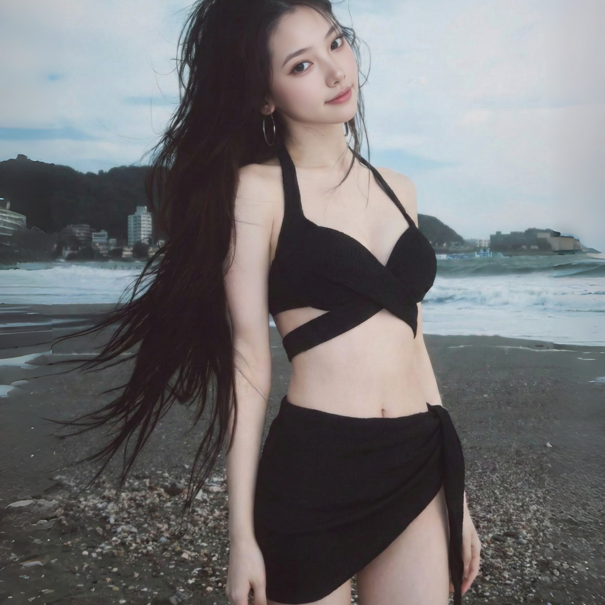 2026新款泳衣女小胸聚拢比基尼温泉高级感三件套度假绝美黑色性感