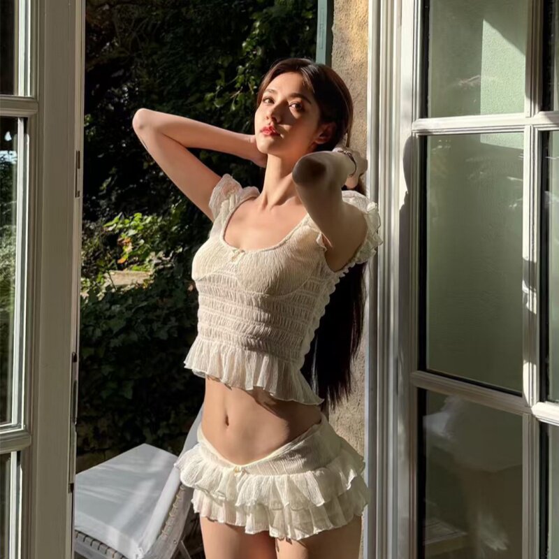 新款高级感飞袖一字肩低腰褶皱印花裙式分体辣妹少女绝美度假泳衣,运动/瑜伽/健身/球迷用品,分体泳衣,淘宝优惠券,粉丝福利购,淘宝优惠卷