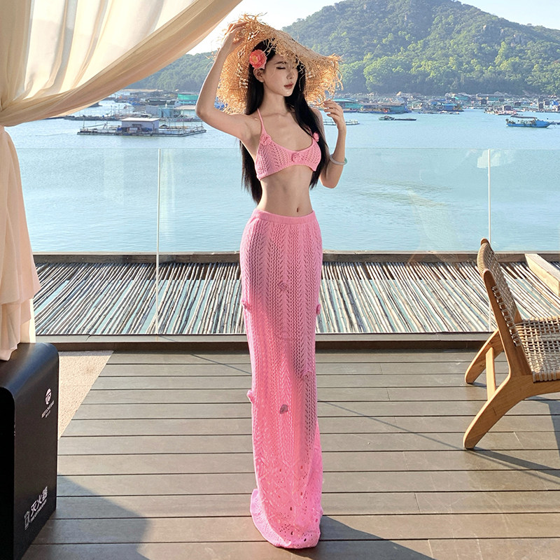 绝美氛围感度假风比基尼三件套纯欲粉色超仙显白高级感长裤泳衣女,运动/瑜伽/健身/球迷用品,比基尼,淘宝优惠券,粉丝福利购,淘宝优惠卷