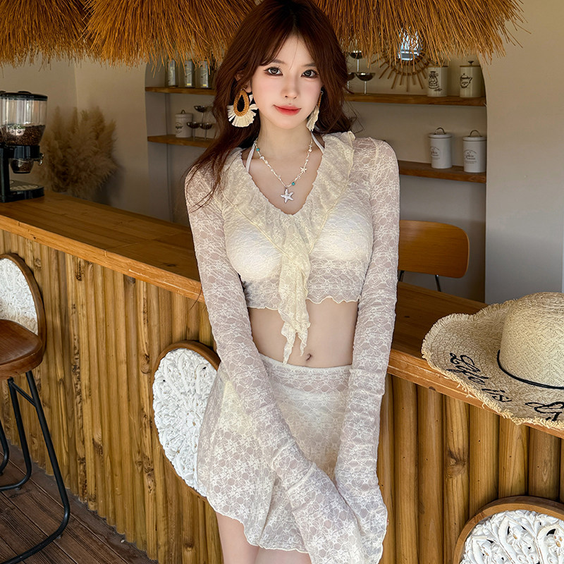 蕾丝芭蕾风小胸显瘦比基尼四件套