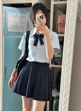 全套女夏季水色短袖衬衫叠穿绀色短裙校供感学院风原创JK制服套装