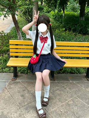 原创jk制服学生党樱花刺绣短袖衬衫叠穿绀短裙学院风小个子女套装