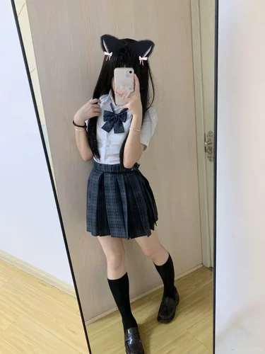 日系JK制服女夏季收腰短袖衬衫叠穿海苔中裙学院风校供感百搭套装