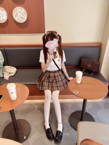 Jk制服日系学院风樱花刺绣短袖衬衫搭配小棕格裙校供小个子套装女