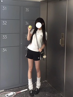 甜辣体操运动服白色短袖polo衫叠穿阔腿短裤校供感日系学院风套装