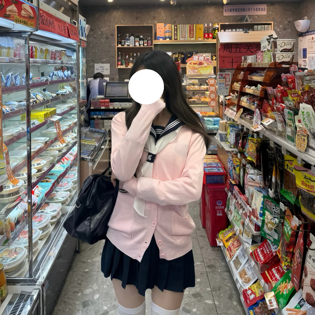 学院风JK制服女秋冬粉色针织开衫叠穿绀三本长袖水手服校供感套装